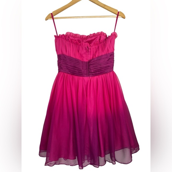 Vintage Betsy Johnson Y2K Strapless Silk Mini Dress Purple Pink Size 6 - Picture 2 of 11